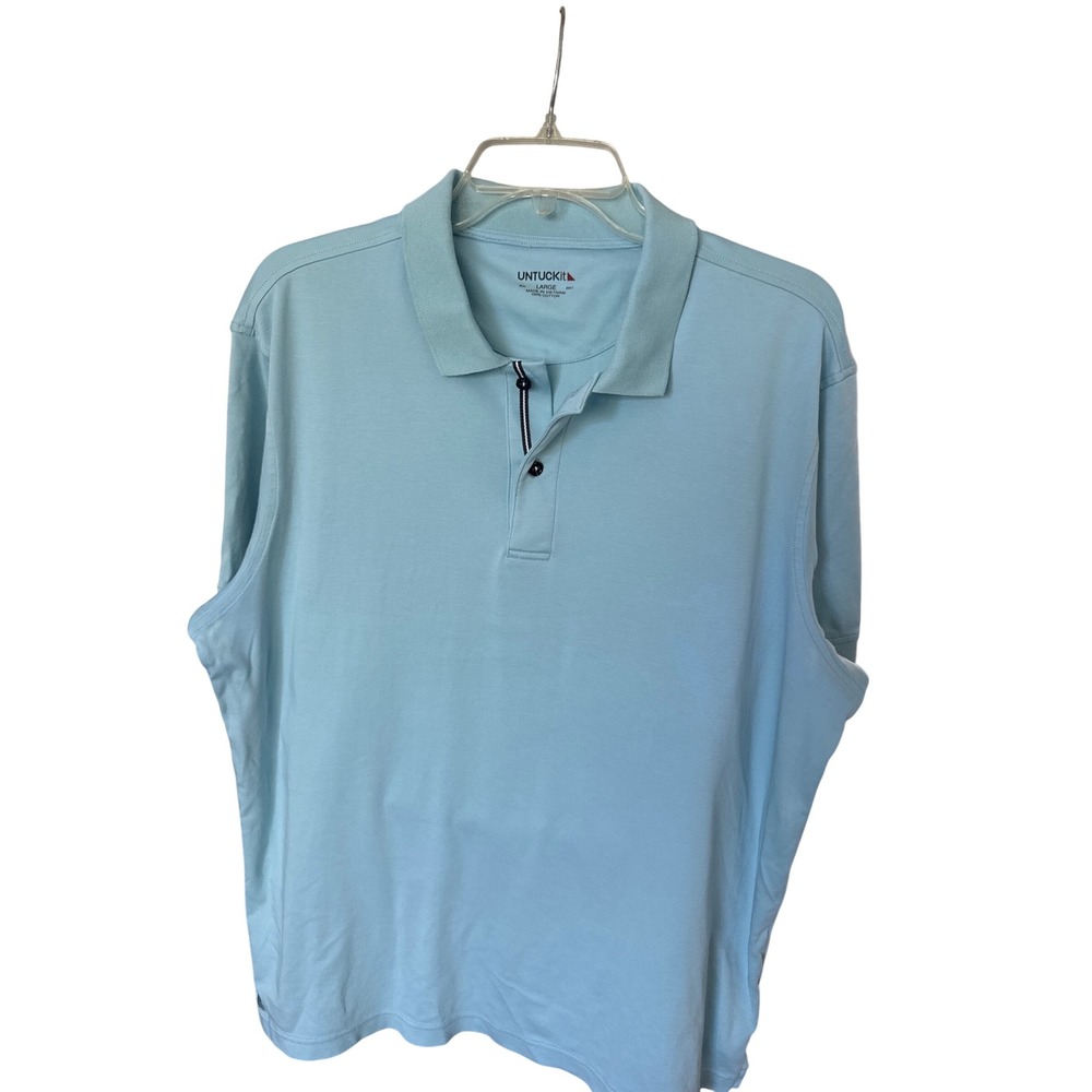 Untuckit Polo Shirt Mens Short Sleeve 100% Cotton Aqua Blue Golf size Large - Picture 8 of 8